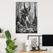 zwart - wit kunstbeest in het bos | AI Art. Poster (Thuiskantoor)