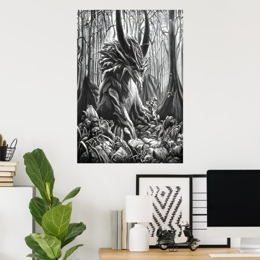zwart - wit kunstbeest in het bos | AI Art. Poster (Thuiskantoor)