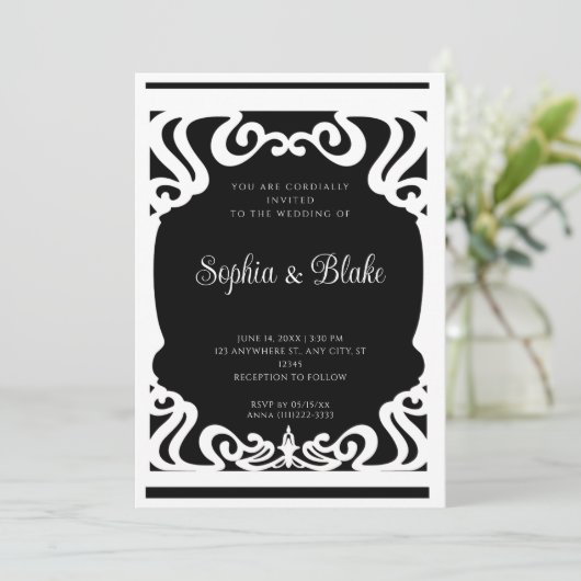  zwart-wit kunstdecohuwelijk kaart (Staand voorkant)