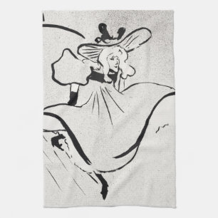 Zwart-wit kunstwerk Jane Avril door Toulouse Lautr Theedoek