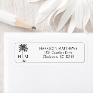 Zwart-Wit Kust Palmetto Palm Monogram Etiket