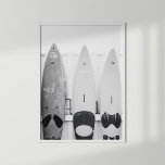 Zwart-wit Kust Surf Boards Poster<br><div class="desc">Breng een vleugje zomer- en badavontuur naar uw inrichting met het "Black and White Coastal Surf Boards Poster". Deze fascinerende zwart-witfoto toont drie surfplanken tegen een muur, die de ontspannen en zorgeloze sfeer van het kustleven oproepen. De eenvoudige maar opvallende compositie legt de essentie van strandcultuur en surfgeest vast. Dit...</div>