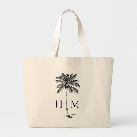 Zwart-wit Kustpalm Monogram Grote Tote Bag (Voorkant)