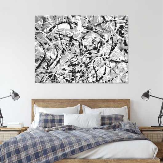 ZWART-WIT L - Action schilderij -Abstract- Canvas Afdruk (Insitu (Slaapkamer))