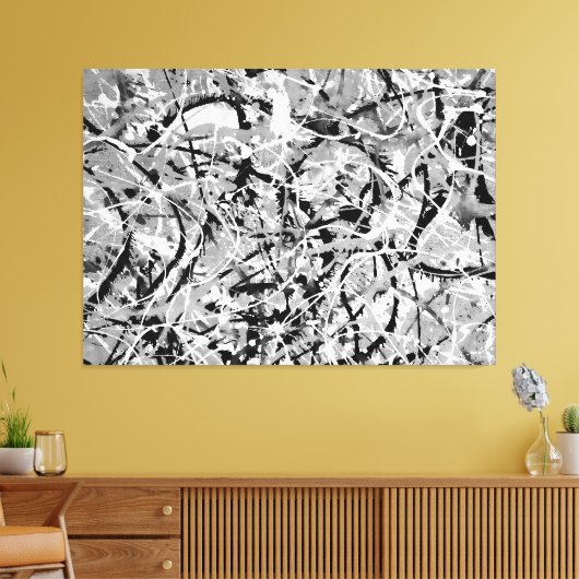 ZWART-WIT L - Action schilderij -Abstract- Canvas Afdruk (Insitu (Woonkamer))