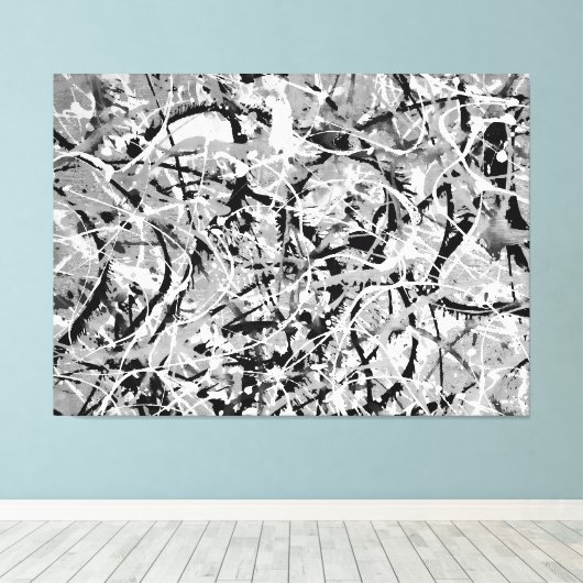 ZWART-WIT L - Action schilderij -Abstract- Canvas Afdruk (Insitu (Houten vloer))