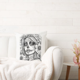 Zwart-wit La Catrina Kussen