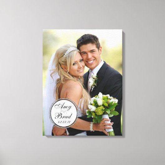 Zwart Wit Label Bruiloft Foto Keepsake Canvas (Voorkant)