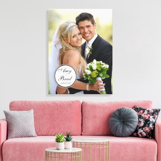 Zwart Wit Label Bruiloft Foto Keepsake Canvas (Insitu (Woonkamer))