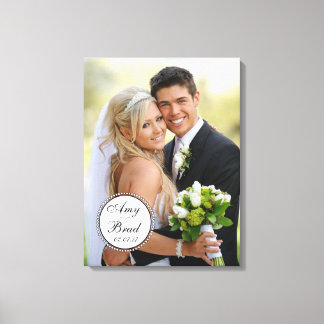 Zwart Wit Label Bruiloft Foto Keepsake Canvas Afdruk