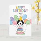 Zwart Wit Labradoodle Dog Happy Birthday Kaart (Gele Bloem)