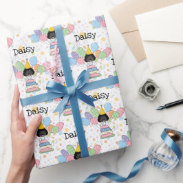 Zwart wit labradoodle hond verjaardag cadeaupapier