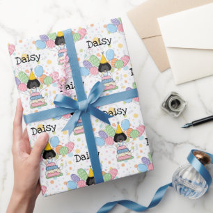 Zwart wit labradoodle hond verjaardag cadeaupapier