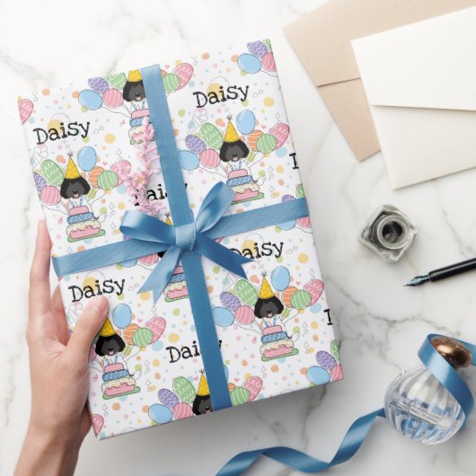 Zwart wit labradoodle hond verjaardag cadeaupapier (Geschenken)