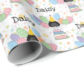 Zwart wit labradoodle hond verjaardag cadeaupapier (Rol Hoek)