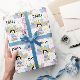 Zwart wit labradoodle hond verjaardag cadeaupapier