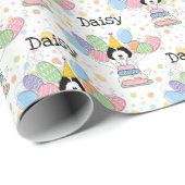 Zwart wit labradoodle hond verjaardag cadeaupapier (Rol Hoek)