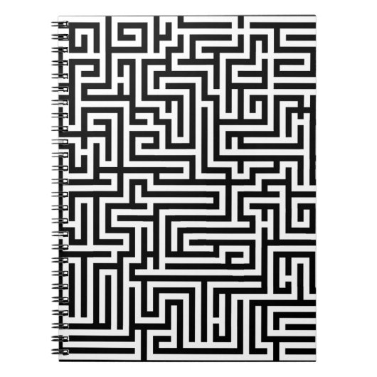 Zwart & Wit Labyrint Doolhof Patroon Notitieboek (Voorkant)