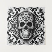 Zwart & Wit lachend Lace Skull Tapestry Wandkleed (Voorkant)