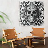 Zwart & Wit lachend Lace Skull Tapestry Wandkleed