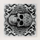 Zwart & wit lachende kanten schedel legpuzzel (Horizontaal)