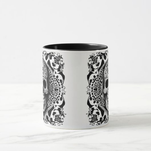 Zwart & wit lachende kanten schedel mok (Midden)