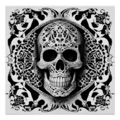 Zwart & wit lachende kanten schedel perfect poster (Voorkant)