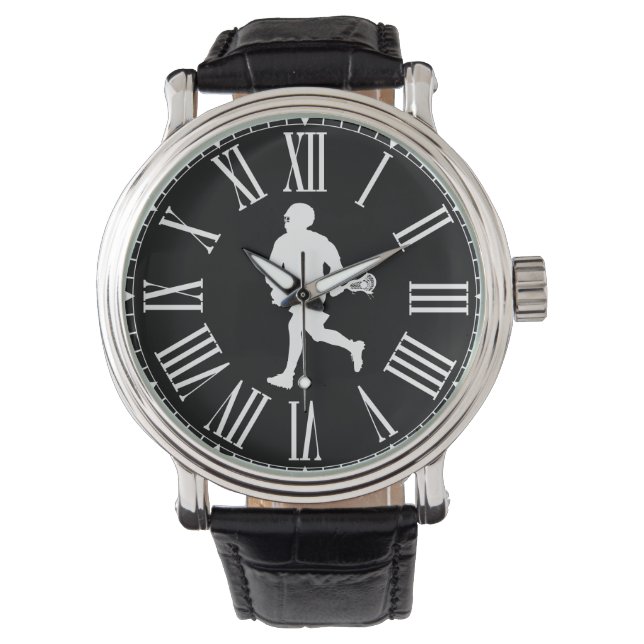Zwart-wit Lacrosse Speler Horloge (Voorkant)