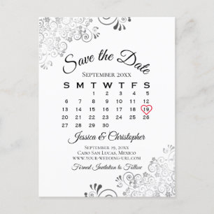 Zwart-wit lacy Weddenschap Save the Date Calendar Aankondigingskaart