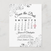 Zwart-wit lacy Weddenschap Save the Date Calendar Aankondigingskaart (Voorkant)