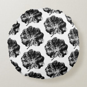 Zwart-wit Lady's Mantle Leaf Print Patroon Rond Kussen