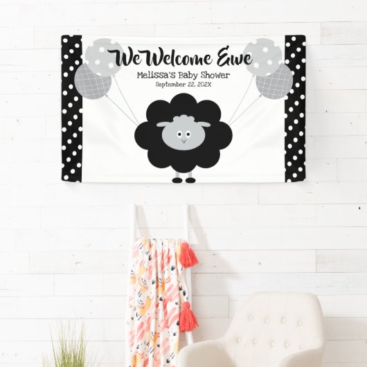 Zwart wit lam ballonnen schattig vet Baby shower Spandoek (Insitu)