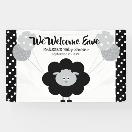 Zwart wit lam ballonnen schattig vet Baby shower Spandoek (Horizontaal)