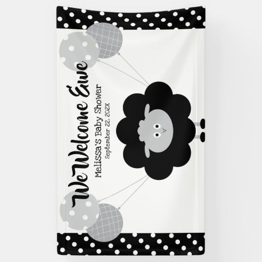 Zwart wit lam ballonnen schattig vet Baby shower Spandoek (Verticaal)
