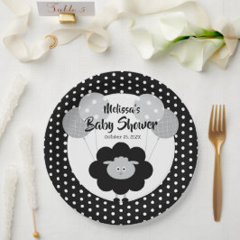 Zwart wit lam schattig lief modern Baby shower Papieren Bordje