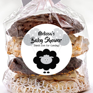 Zwart Wit Lam Zoete Baby Shower Bedankt Naam Ronde Sticker