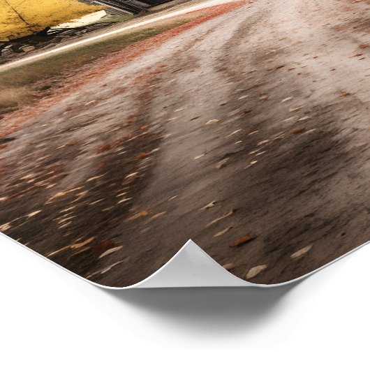 Zwart-wit Land Schuur herfst Landschapsprint Poster (Hoek)