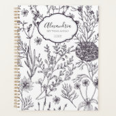 Zwart-wit landelijk bloemmotief planner (Voorkant)