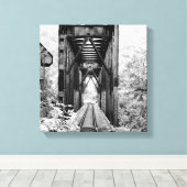 Zwart-wit landelijke trein trellis op canvas (Insitu (Houten vloer))