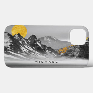 Zwart wit landschap Golden Moon Aangepaste naam Case-Mate iPhone Case