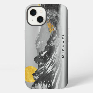 Zwart Wit Landschap Gouden Maan Aangepaste Naam iPhone 13 Hoesje