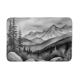 Zwart-wit landschapsschilderij van bergen badmat