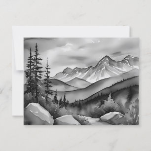 Zwart-wit landschapsschilderij van bergen briefkaart