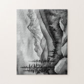 Zwart-wit landschapsschilderij van bergen legpuzzel (Verticaal)