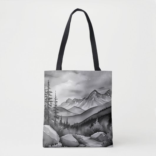 Zwart-wit landschapsschilderij van bergen tote bag (Voorkant)