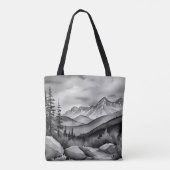 Zwart-wit landschapsschilderij van bergen tote bag (Achterkant)