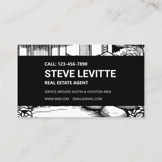 Zwart-wit landschapsvastgoed visitekaartje (Achterkant)