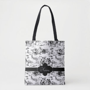 zwart-wit-landtoile tote bag