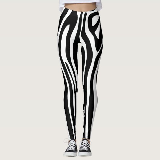 Zwart-wit Lange streep Zebra Legging (Voorkant)