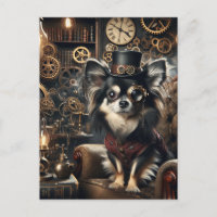 Zwart-wit langharig Steampunk Chihuahua